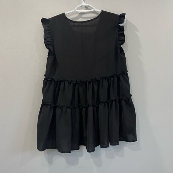Shein Ruffled Sleeveless Black Sheer Top - Picture 3 of 4